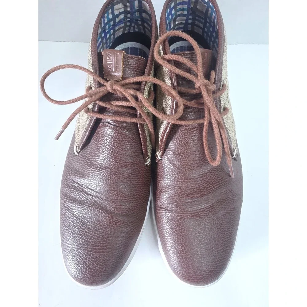 Ben Sherman Vance Brown Leather Burlap Mixed Media Chukka Boots Mid Top 9.5